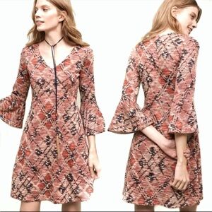 Maeve Pink Blue & Tan Erina Knit Plaid Bell Sleeve Dress
